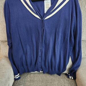Torrid Blue Cardigan with White Trim